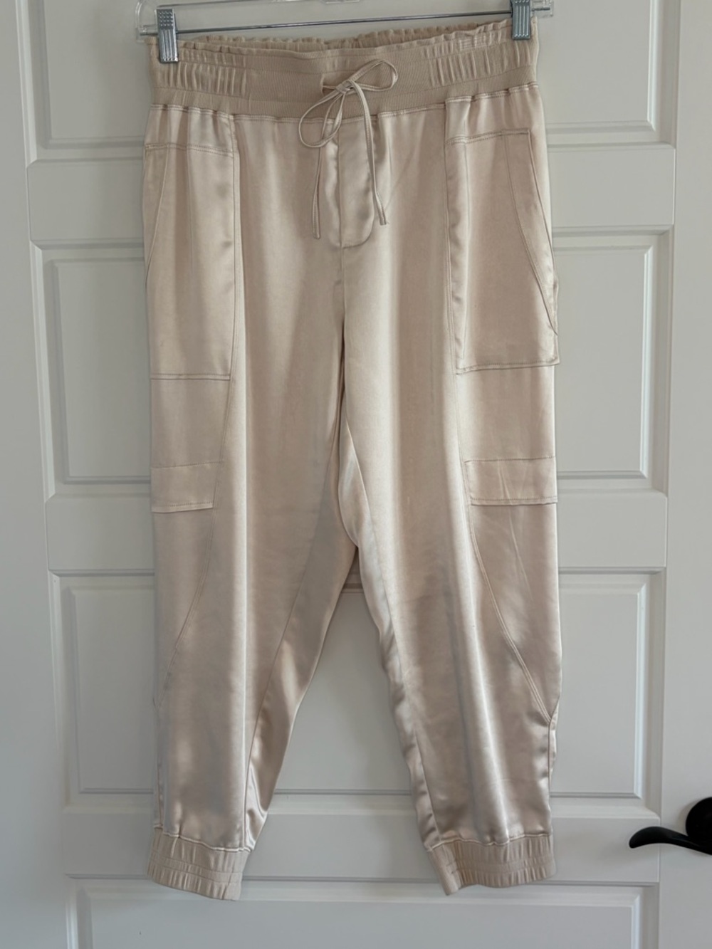Melissa Nepton Kahel Satin Cargo Jogger Pants Womens Medium Satin Champagne